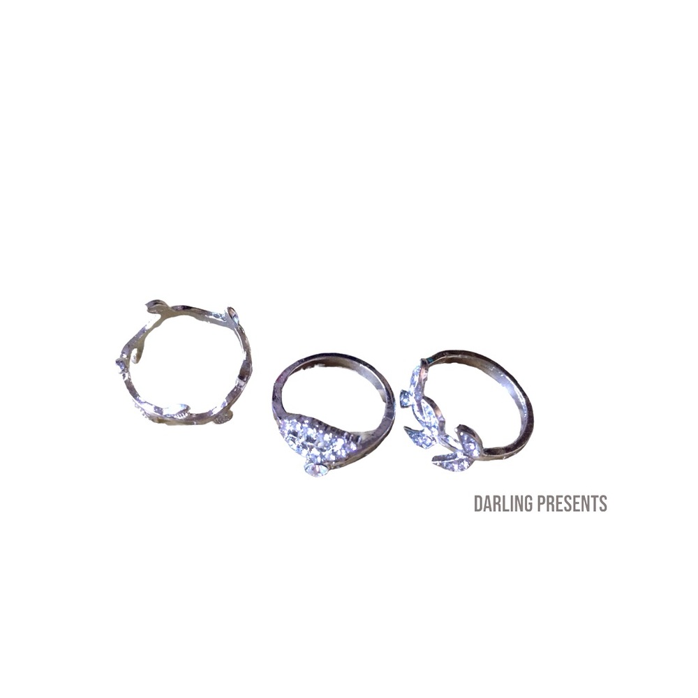 Crystal 3 Piece Midi Ring Set Women Color Silver